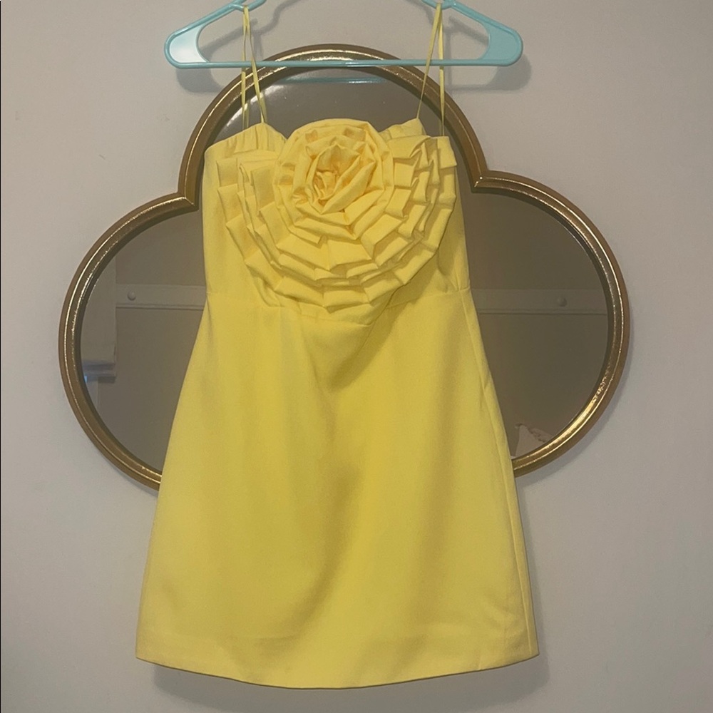 Yellow Strapless Dress with Floral Detail